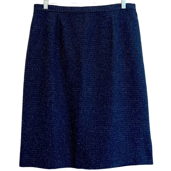 Tweed Bouclé 2 Pc Skirt Blazer Set Professional Suit Blue Gray Black Size 16 - Picture 7 of 16